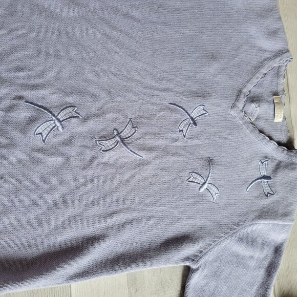 Vintage Christopher Banks Knit Embroidered Dragonfly Short Sleeve Sweater Top - Picture 6 of 8